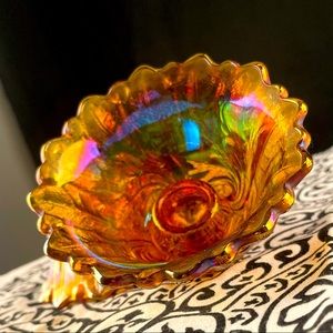 TWO Vintage 1970’s Indiana Glass Amber Carnival Glass Candlestick Holder